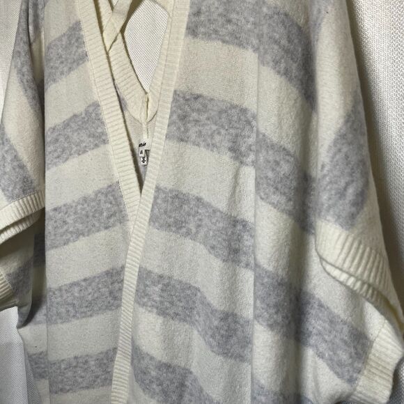 Aerie Oversized Comfy Striped Cape Sweater Criss Cross Back Gray White Size L/XL - Picture 11 of 16